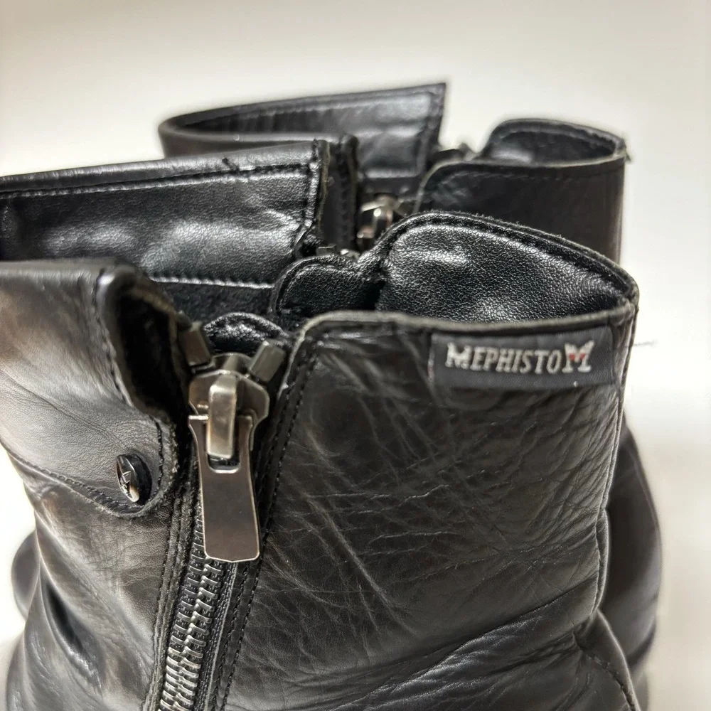 Mephisto Phila Black Leather Double Zipper Ankle Boot Size 7 Made In Bosnia